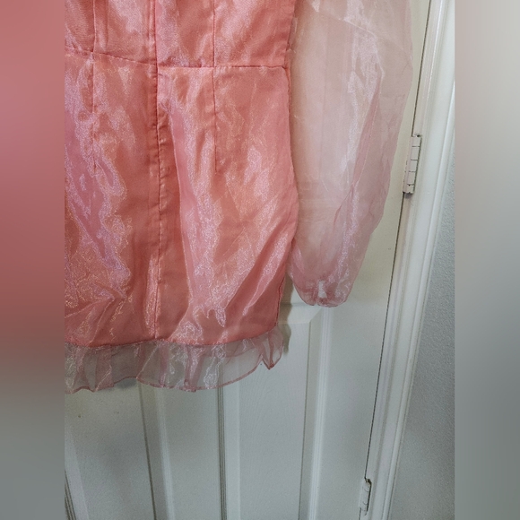 Pretty Little Thing Blush Organza Puff Sleeve Wrap Bodycon Mini Dress 4 - Picture 12 of 14